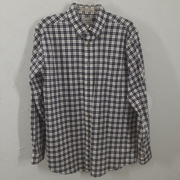 LL Bean M Shirt Wrinkle Resistant Long Sleeve Plaid Cotton Button Front Men's - Picture 1 of 10